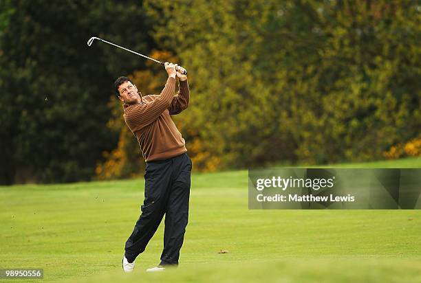 Brian Rimmer of Little Aston plays a shot from the 18th fairway during the Glenmuir PGA Professional Championship Regional Qualifier at Moortown Golf...