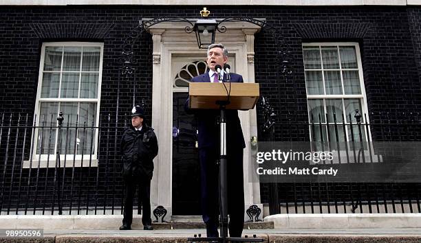 Prime Minister Gordon Brown speaks about the current state of Government and announces that he will step down as Labour leader, outside number 10...