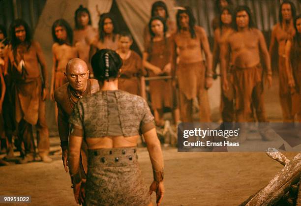 Actor Yul Brynner on the set of the film 'Kings of the Sun' in Mexico, April 1963.