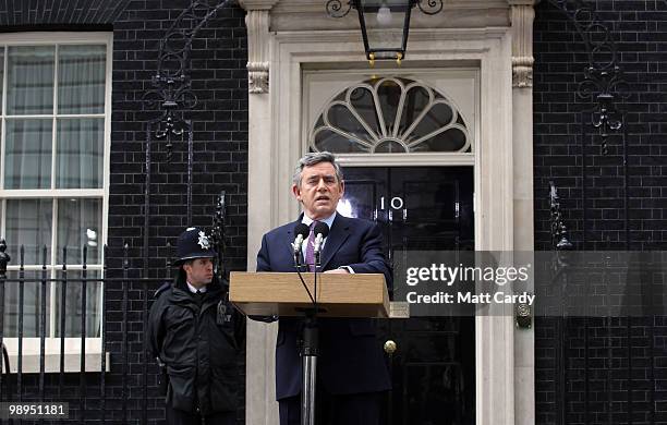 Prime Minister Gordon Brown speaks about the current state of Government and announces that he will step down as Labour leader, outside number 10...