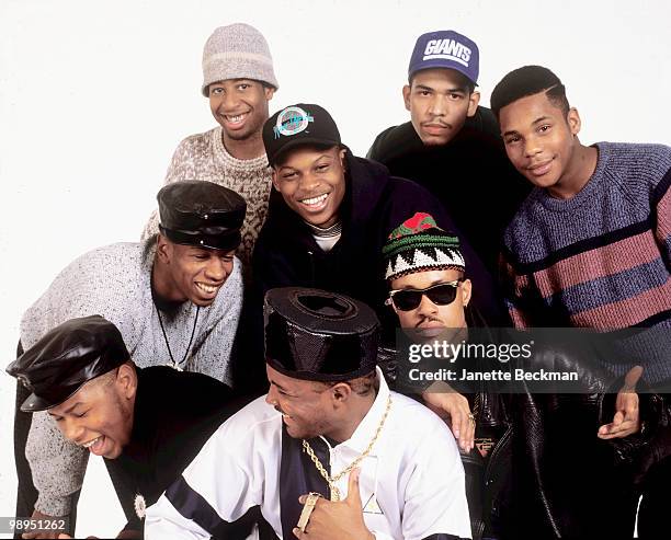 Portrait of American rap duo Gang Starr and their posse, during the photoshoot for the their 'No More Mr. Nice Guy' album, New York, New York, 1989....