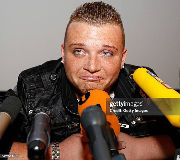 Menowin Froehlich attends a press conference during a visit at Lugner City on May 10, 2010 in Vienna, Austria.