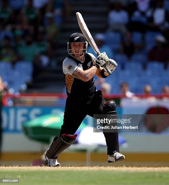 Brendon McCullum of New Zealand in action during the ICC World Twenty20 Super Eight match between England and New Zealand played at the Beausejour...