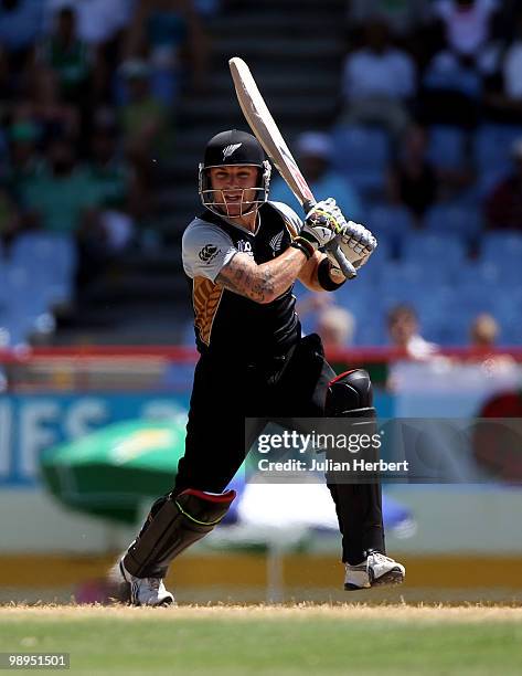 Brendon McCullum of New Zealand in action during the ICC World Twenty20 Super Eight match between England and New Zealand played at the Beausejour...