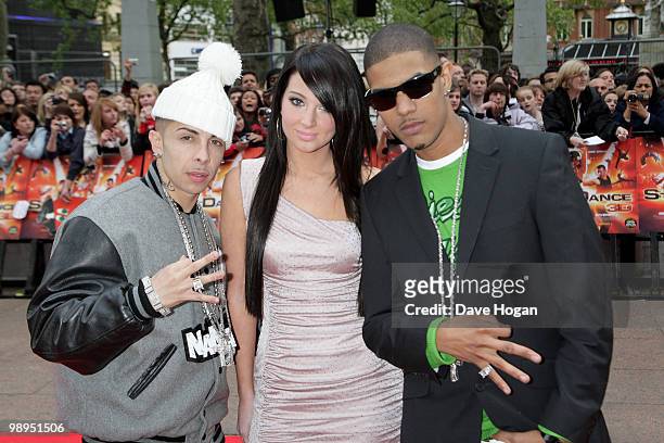 Dino "Dappy" Contostavlos, Tula "Tulisa" Contostavlos and Richard "Fazer" Rawson of N Dubz arrive at the World premiere of StreetDance 3D held at the...