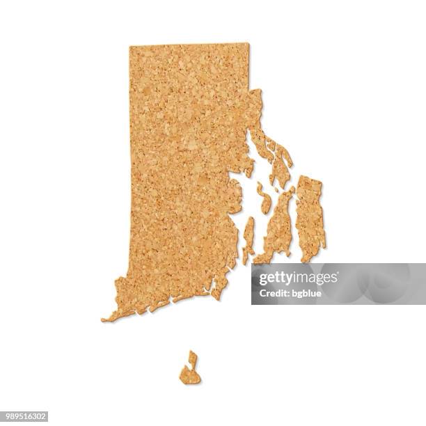 rhode island map in cork board texture on white background - cork texture vector stock illustrations