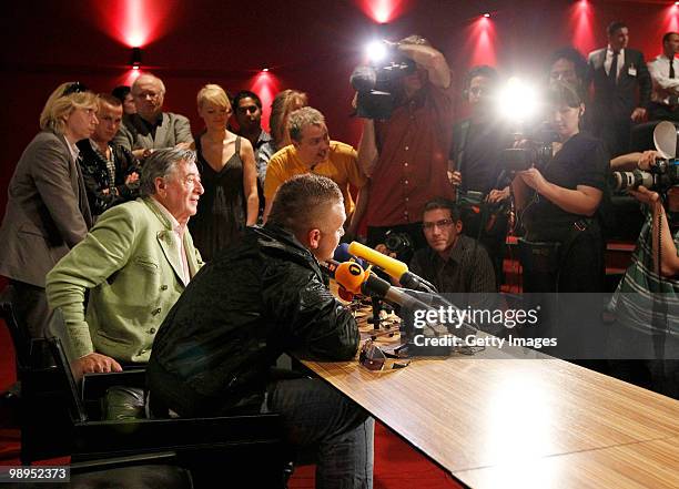 Menowin Froehlich and Richard Lugner attend a press conference at Lugner City on May 10, 2010 in Vienna, Austria.