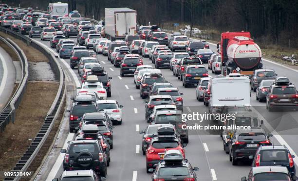 Traffic jam on the A8 motorway near Holzkirchen, Germany, 23 December 2017. Many people are making their way to their families at the start of the...