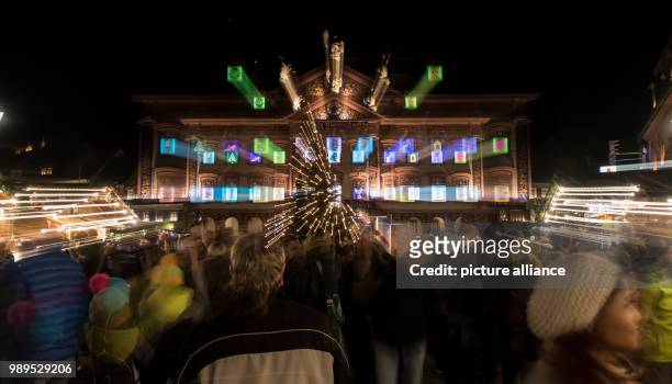 All the windows are illuminated on an oversized Advent calendar at the historic town hall in Gengenbach, Germany, 23 December 2017. This year,...
