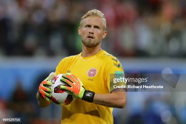 Kasper Schmeichel of Denmark looks on during the 2018 FIFA World Cup Russia Round of 16 match between 1st Group D and 2nd Group C at Nizhny Novgorod...