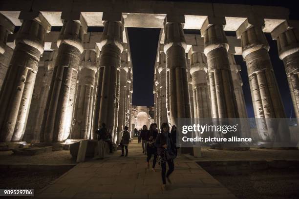 Picture issued on 24 December 2017, shows tourists attending a light show at the Luxor Temple in Luxor, Upper Egypt, 10 December 2017. Photo: Gehad...