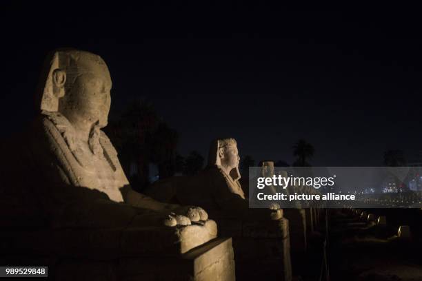 Dpatop - A picture issued on 24 December 2017, shows the Alley of Sphinxes, also known as Kebash road, illuminated during a light show at the Luxor...