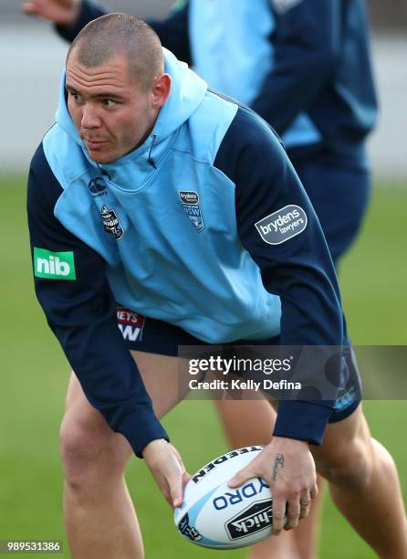 David Klemmer of the Blues passes the ball during a New South Wales Blues State of Origin Recovery Session at Coogee Oval on July 2, 2018 in Sydney,...