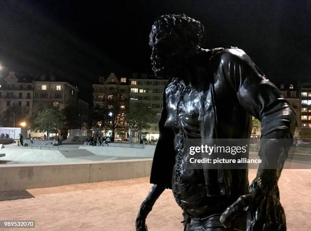 Statue of the Frankenstein monster at the Plaine de Plainpalais in Geneva, Switzerland, 17 October 2017. Mary Shelley's novel "Frankenstein; or, The...