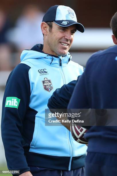 Brad Fittler NSW Blues coach is seen during a New South Wales Blues State of Origin Recovery Session at Coogee Oval on July 2, 2018 in Sydney,...