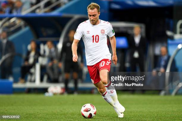 Christian Eriksen of Denmark during the 2018 FIFA World Cup Round of 16 match between Croatia and Denmark at Nizhny Novgorod Stadium in Nizhny...