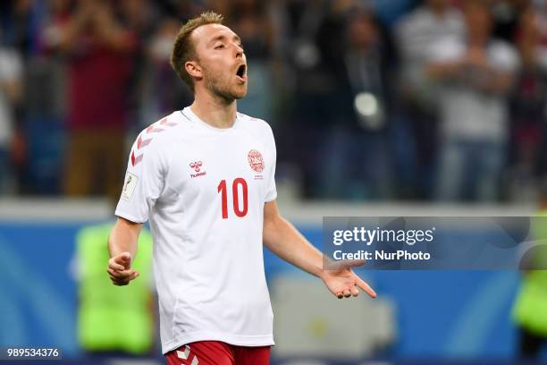 Christian Eriksen of Denmark react after penalty kick during the 2018 FIFA World Cup Round of 16 match between Croatia and Denmark at Nizhny Novgorod...