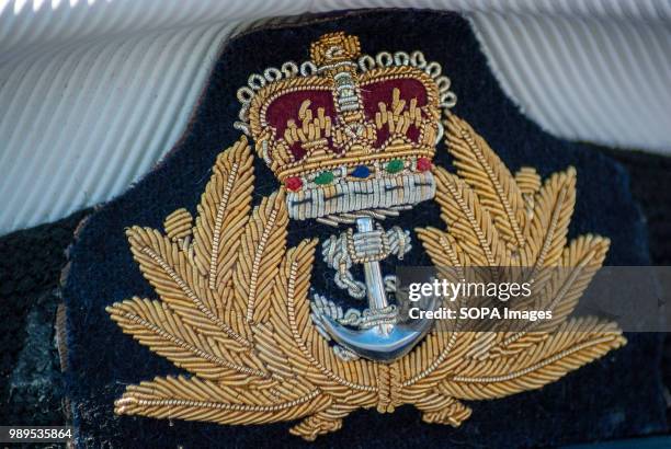 The crest of a Naval branch of the UK Armed Forces on a hat on display. Stirling shows its support of the UK Armed Forces as part of the UK Armed...