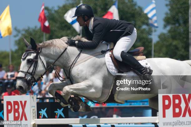 The rider Primitivo Nieves during his participation in the international competition of Santander Jumps in Santander, Spain, on 1st July 2018.