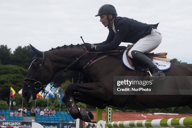 The rider Kevin Gonzalez during his participation in the jumping contest Santander in Santander, Spain, on 1st July 2018.