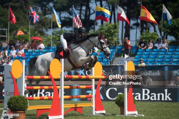 The amazon Carola Pont during her participation in the Santander International Jumping Competition in Santander, Spain, on 1st July 2018.