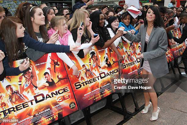 Tula "Tulisa" Contostavlos of N Dubz arrives at the World premiere of StreetDance 3D held at the Empire Leicester Square on May 10, 2010 in London,...