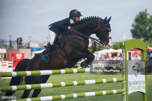 The rider Jaime Fernandez during his participation in the Santander International Jumping competition in Santander, Spain, on 1st July 2018.