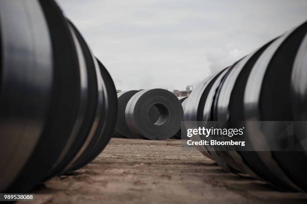 Steel coils sit to cool outside the Stelco Holdings Inc. Plant in Nanticoke, Ontario, Canada, on Tuesday, Nov. 14, 2017. European Union leaders vowed...