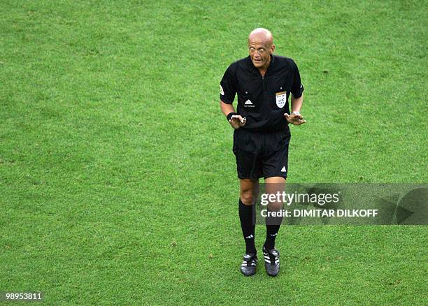 Italian referee Pierluigi Collina is seen 01July 2004 at Dragao stadium in Porto, during the Euro 2004 semi final football match between Czech...