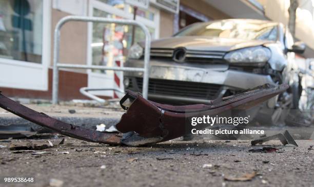 Badly damaged car on Beusselstrasse in Berlin, Germany, 26 December 2017. During a police check, a driver accelerated away and rammed into five...