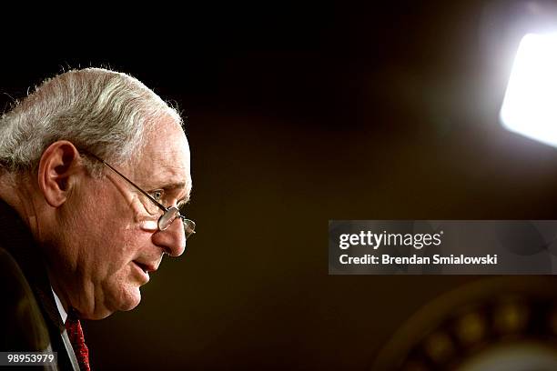 Sen. Carl Levin speaks during a press conference on Capitol Hill May 10, 2010 in Washington, DC. Levin and Sen. Jeff Merkley held the press...