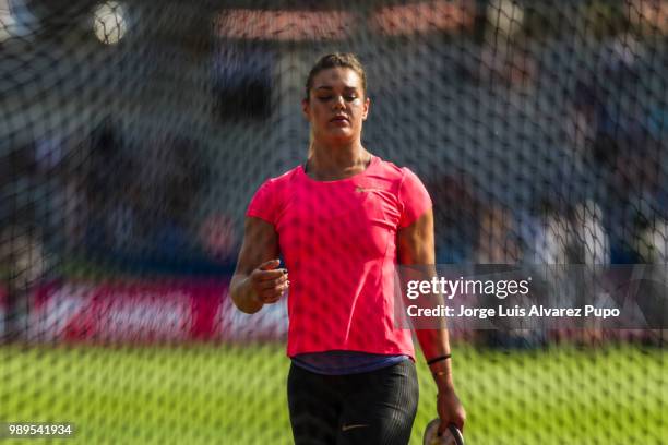 Sandra Perkovic of Croatia competes in the Discus Throw Women of the IAAF Diamond League Meeting de Paris 2018 at the Stade Charlety on June 30, 2018...