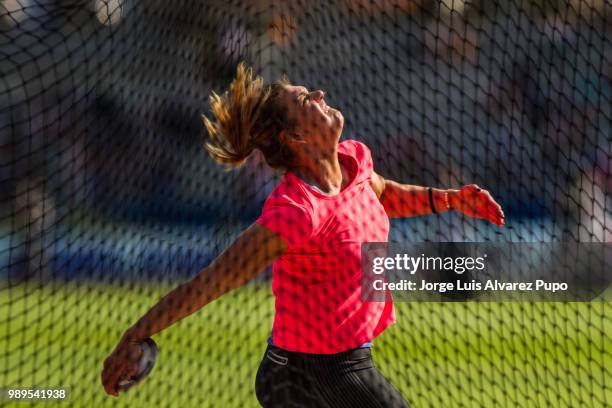 Sandra Perkovic of Croatia competes in the Discus Throw Women of the IAAF Diamond League Meeting de Paris 2018 at the Stade Charlety on June 30, 2018...