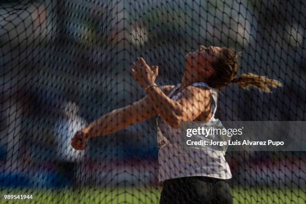 Sandra Perkovic of Croatia competes in the Discus Throw Women of the IAAF Diamond League Meeting de Paris 2018 at the Stade Charlety on June 30, 2018...