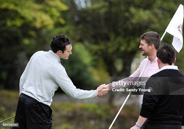 Players on the 18th green during the Powerade PGA Assistants' Championship Regional Qualifier at the Auchterarder Golf Club on May 10, 2010 in...