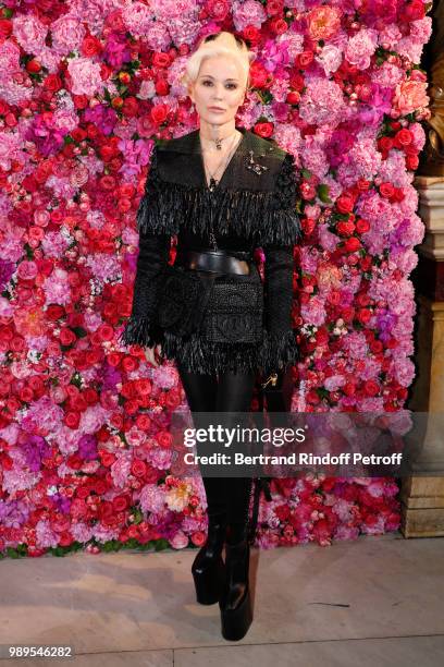 Daphne Guinness attends the Schiaparelli Haute Couture Fall Winter 2018/2019 Photocall as part of Paris Fashion Week on July 2, 2018 in Paris, France.