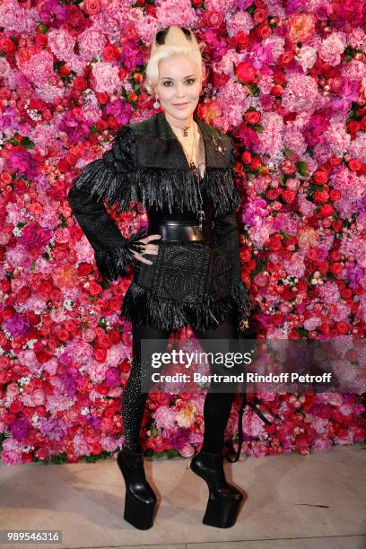 Daphne Guinness attends the Schiaparelli Haute Couture Fall Winter 2018/2019 Photocall as part of Paris Fashion Week on July 2, 2018 in Paris, France.