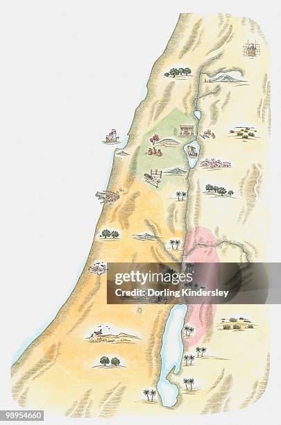 illustration of map of judea, the area in which jerusalem was situated, as it would have been at the time of jesus - river jordan stock illustrations