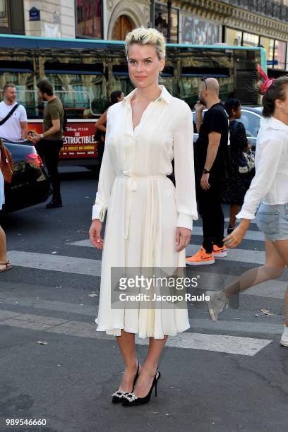Alice Eve is seen at the Schiaparelli Haute Couture Fall Winter 2018/2019 Show on July 2, 2018 in Paris, France.