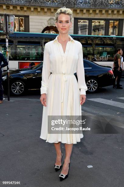 Alice Eve is seen at the Schiaparelli Haute Couture Fall Winter 2018/2019 Show on July 2, 2018 in Paris, France.