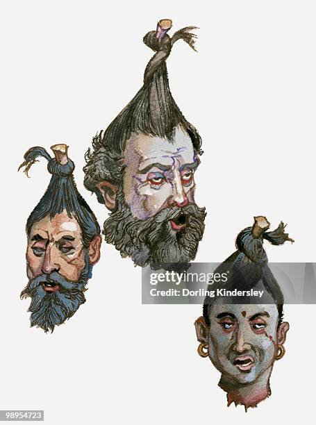 ilustrações, clipart, desenhos animados e ícones de illustration of three severed heads - decapitado