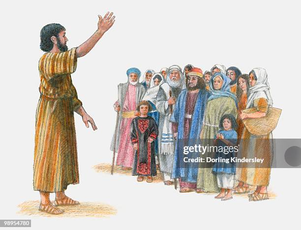 Preach Draw Illustration Of Peter Preaching To Group Of People With One Arm Raised ...
