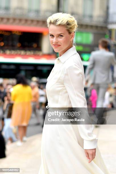 Alice Eve is seen at the Schiaparelli Haute Couture Fall Winter 2018/2019 Show on July 2, 2018 in Paris, France.