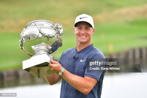 Alex NOREN of Sweden lifts the trophy after winning the HNA French Open on July 1, 2018 in Saint-Quentin-en-Yvelines, France.