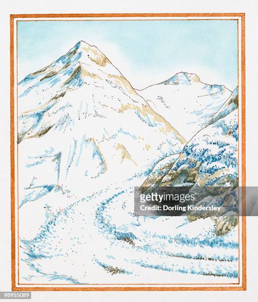 illustration of route to summit of mt everest through khumbu glacier - khumbu glacier stock illustrations