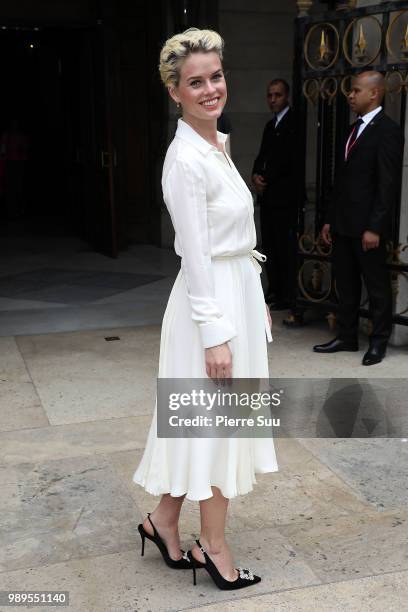 Alice Eve attends the Schiaparelli Haute Couture Fall Winter 2018/2019 show as part of Paris Fashion Week on July 2, 2018 in Paris, France.