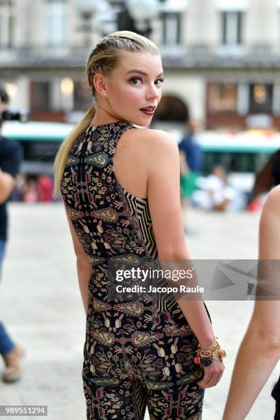 Anya Taylor-Joy is seen at the Schiaparelli Haute Couture Fall Winter 2018/2019 Show on July 2, 2018 in Paris, France.