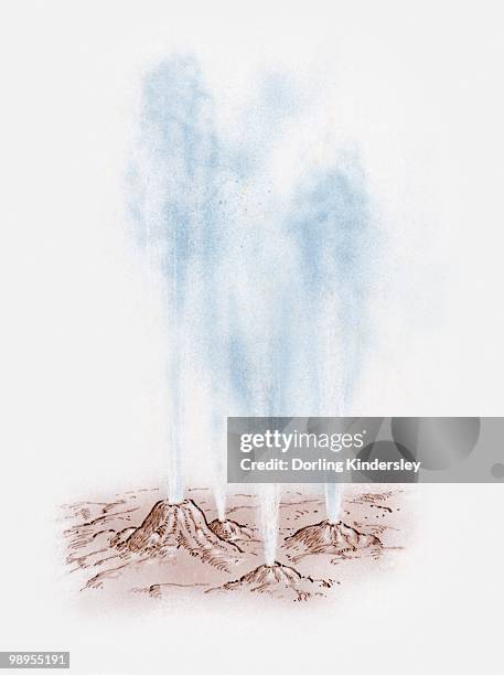 ilustrações, clipart, desenhos animados e ícones de illustration of steam forced upwards from geysers - entrar em erupção