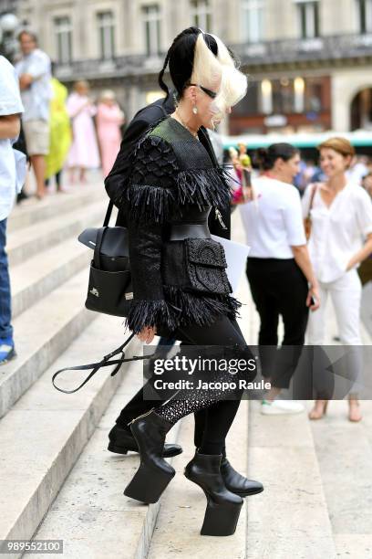 Daphne Guinness is seen at the Schiaparelli Haute Couture Fall Winter 2018/2019 Show on July 2, 2018 in Paris, France.