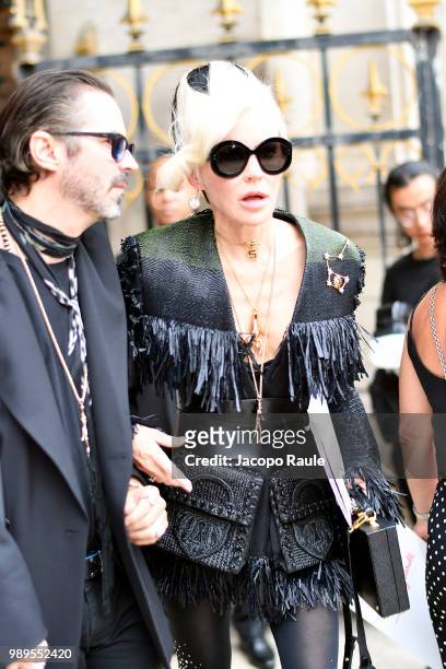 Daphne Guinness is seen at the Schiaparelli Haute Couture Fall Winter 2018/2019 Show on July 2, 2018 in Paris, France.